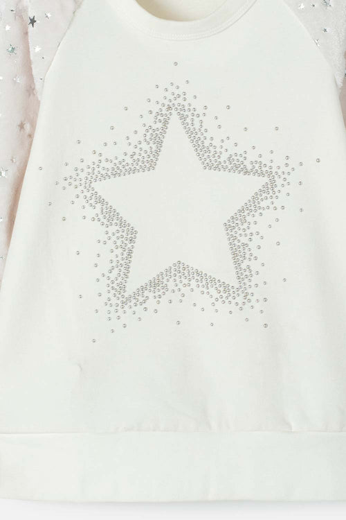 GIRL'S WHITE AND GREY CLOSED MIC HOODIE