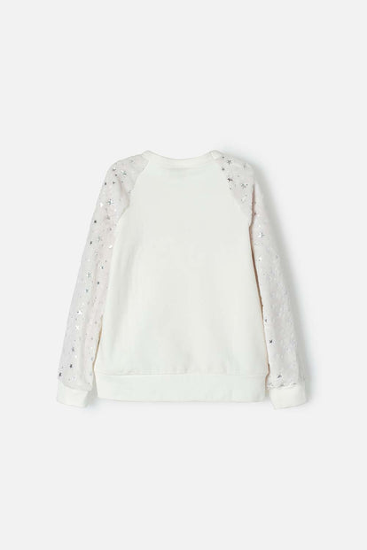 BUZO DE MIC CERRADO BLANCO Y GRIS PARA NIÑA