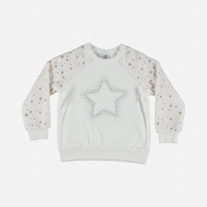 BUZO LITTLEMIC DE CUELLO REDONDO BLANCO Y GRIS PARA NIÑA 2T A 5T