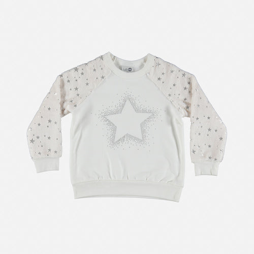 LITTLEMIC GIRLS' WHITE AND GRAY CREW NECK SWEATSHIRT 2T TO 5T