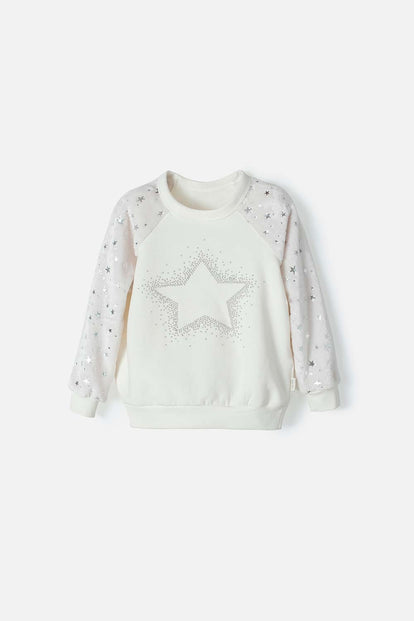 BUZO LITTLEMIC DE CUELLO REDONDO BLANCO Y GRIS PARA NIÑA 2T A 5T