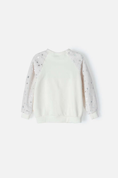 BUZO LITTLEMIC DE CUELLO REDONDO BLANCO Y GRIS PARA NIÑA 2T A 5T