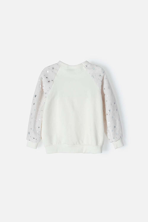 LITTLEMIC GIRLS' WHITE AND GRAY CREW NECK SWEATSHIRT 2T TO 5T