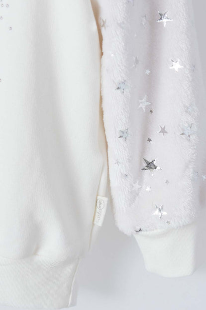 BUZO LITTLEMIC DE CUELLO REDONDO BLANCO Y GRIS PARA NIÑA 2T A 5T