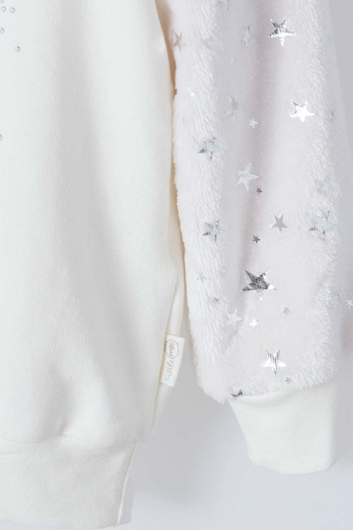 LITTLEMIC GIRLS' WHITE AND GRAY CREW NECK SWEATSHIRT 2T TO 5T