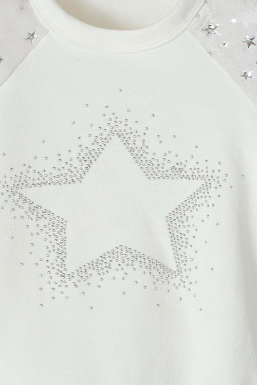 LITTLEMIC GIRLS' WHITE AND GRAY CREW NECK SWEATSHIRT 2T TO 5T