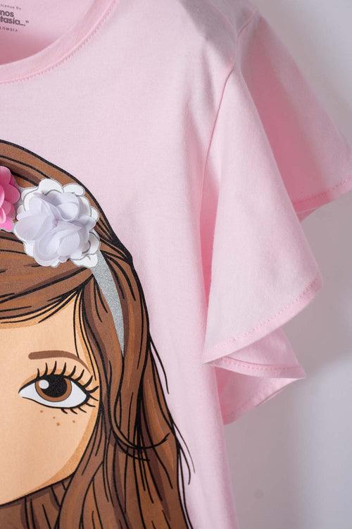 CAMISETA MIC ESTAMPADA ROSADA PARA NIÑA