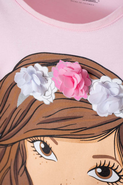 CAMISETA MIC ESTAMPADA ROSADA PARA NIÑA