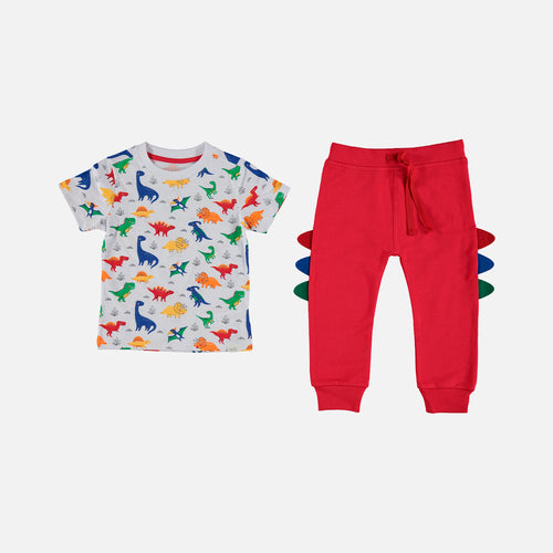 BOY'S OUTFIT, SHORT SLEEVE/LONG PANTS WHITE/RED BY LITTLEMIC