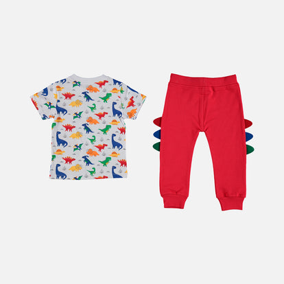 CONJUNTO DE NIÑO, MANGA CORTA/PANTALÓN LARGO BLANCO/ROJO DE LITTLEMIC