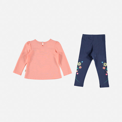 GIRL'S SET, LONG SLEEVE/LONG PANTS SALMON/BLUE BY LITTLEMIC