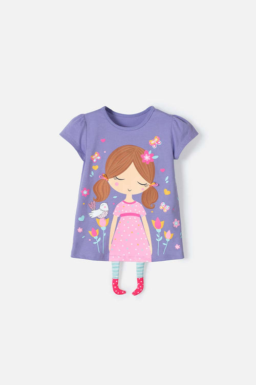 LITTLEMIC GIRLS' PURPLE SHORT SLEEVE T-SHIRT, SIZES 2T TO 5T