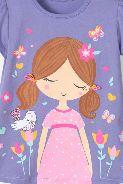 CAMISETA DE NIÑA 2T A 5 T, MANGA CORTA  MORADA DE LITTLEMIC