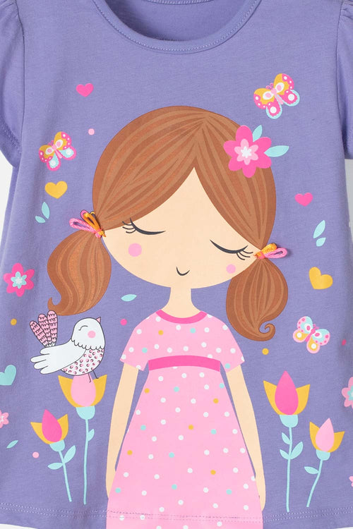LITTLEMIC GIRLS' PURPLE SHORT SLEEVE T-SHIRT, SIZES 2T TO 5T