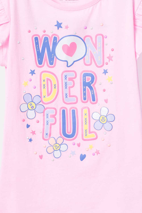GIRL'S PINK SHORT SLEEVE MIC T-SHIRT