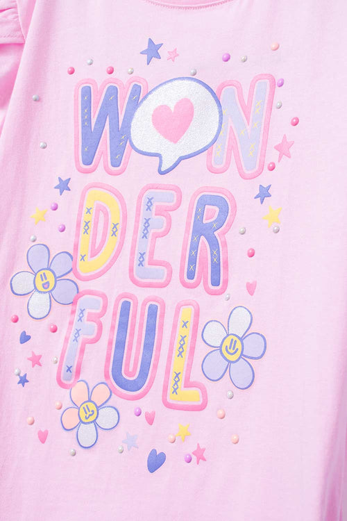 GIRL'S PINK SHORT SLEEVE MIC T-SHIRT