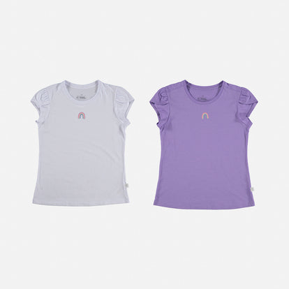 PACK X2 CAMISETAS DE NIÑA, MANGA CORTA MORADA/BLANCO DE MIC