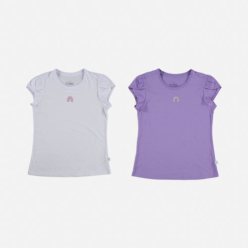 2-PACK GIRLS' T-SHIRTS, SHORT SLEEVE PURPLE/WHITE WITH MIKEY