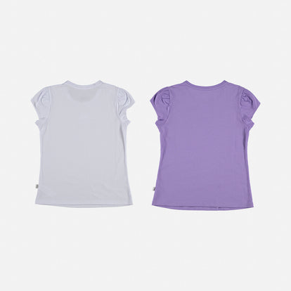 PACK X2 CAMISETAS DE NIÑA, MANGA CORTA MORADA/BLANCO DE MIC