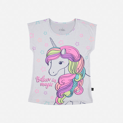 GIRL'S SHORT-SLEEVED WHITE T-SHIRT WITH MIC