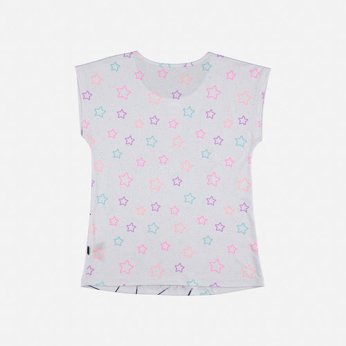 GIRL'S SHORT-SLEEVED WHITE T-SHIRT WITH MIC