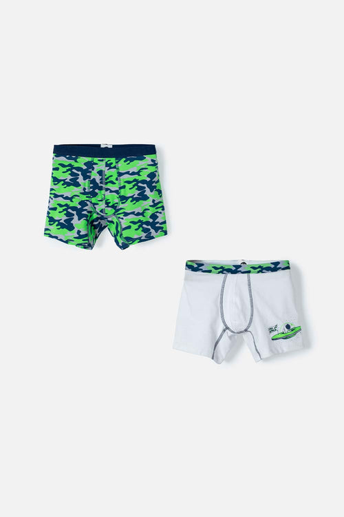 PACK X2 WHITE AND GREEN MIC BOXERS FOR BOYS