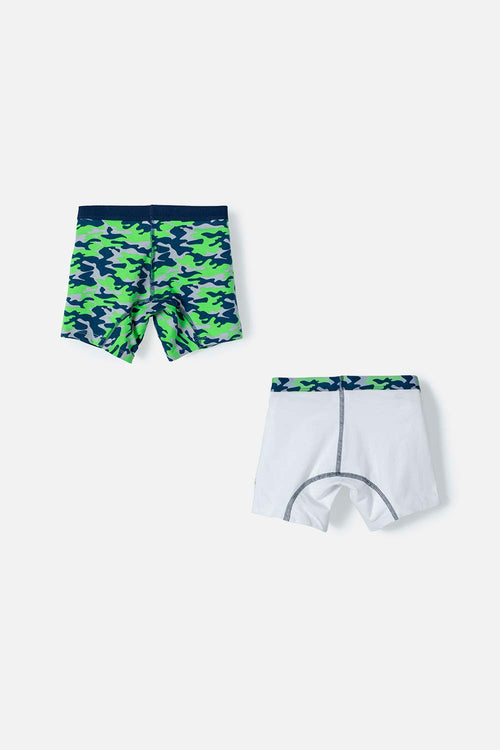 PACK X2 WHITE AND GREEN MIC BOXERS FOR BOYS
