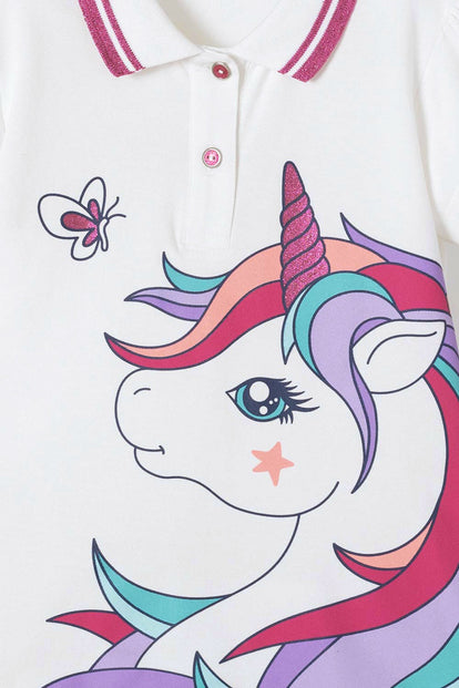 CAMISETA TIPO POLO DE MIC MARFIL CON BOTONES PARA NIÑA