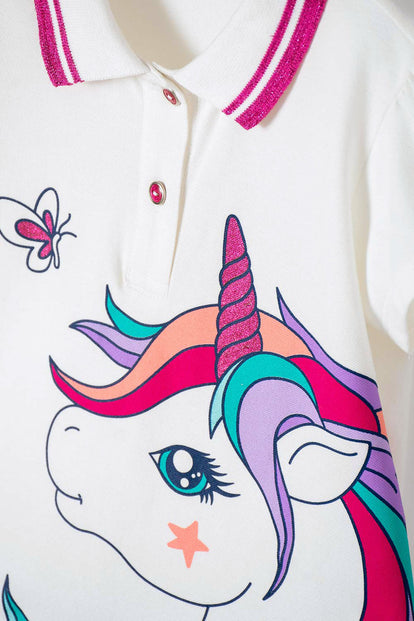 CAMISETA TIPO POLO DE MIC MARFIL CON BOTONES PARA NIÑA