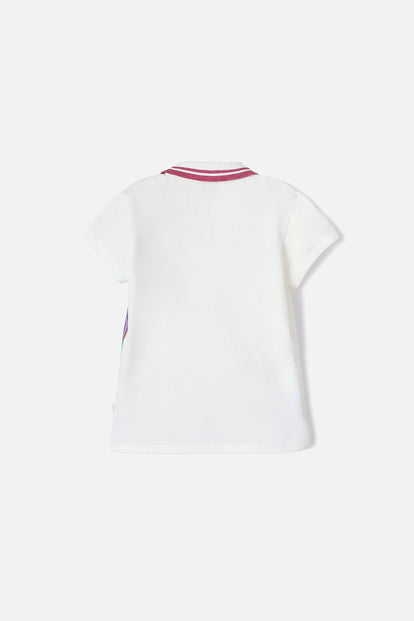 CAMISETA TIPO POLO DE MIC MARFIL CON BOTONES PARA NIÑA