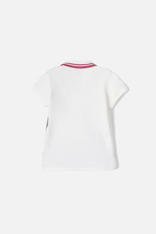 CAMISETA TIPO POLO DE MIC MARFIL CON BOTONES PARA NIÑA