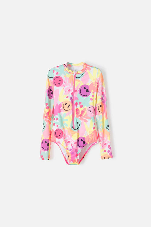 GIRLS' MULTICOLOR LONG SLEEVE SWIMSUIT