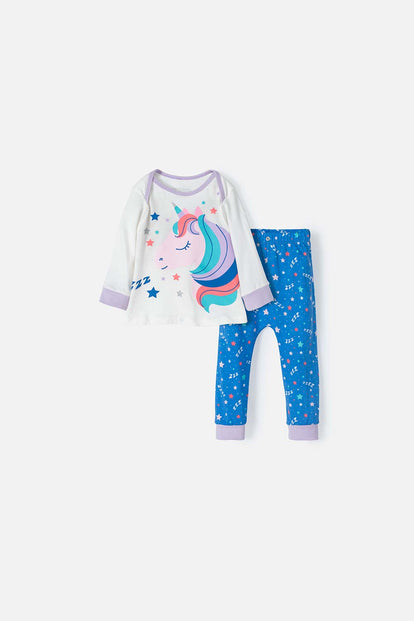 PIJAMA LITTLEMIC DE PANTALÓN LARGO AZUL Y BLANCO PARA BEBE NIÑA