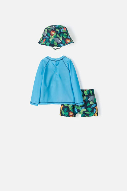 CONJUNTO DE BAÑO LITTLEMIC ESTAMPADO  AZUL CLARO Y OSCURO PARA BEBÉ NIÑO