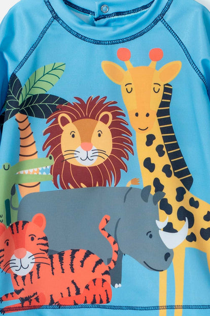 CONJUNTO DE BAÑO LITTLEMIC ESTAMPADO  AZUL CLARO Y OSCURO PARA BEBÉ NIÑO