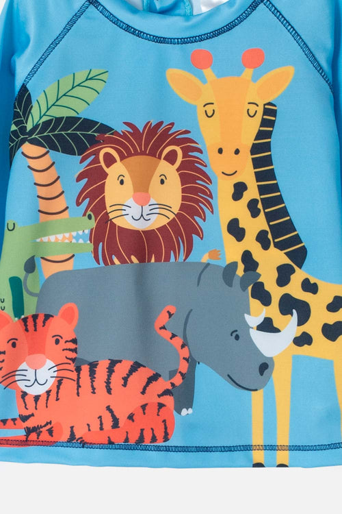 LITTLEMIC LIGHT AND DARK BLUE PRINTED BATHING SUIT FOR BABY BOYS