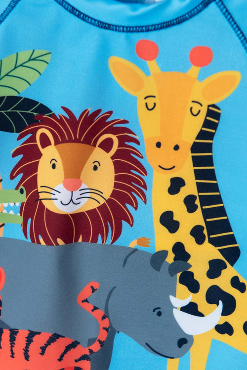 LITTLEMIC LIGHT AND DARK BLUE PRINTED BATHING SUIT FOR BABY BOYS