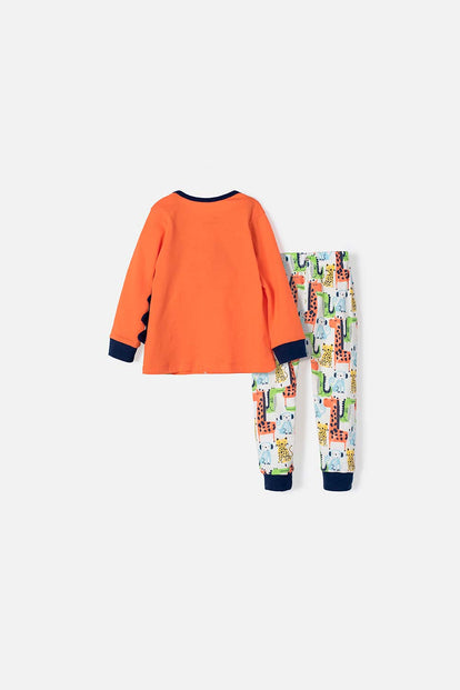 PIJAMA PARA BEBÉ NIÑO DE PANTALÓN LARGO, NARANJA DE LITTLEMIC