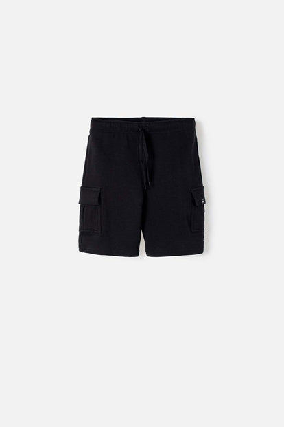 BOY'S BLACK MIC BERMUDA SHORTS WITH DRAWSTRING