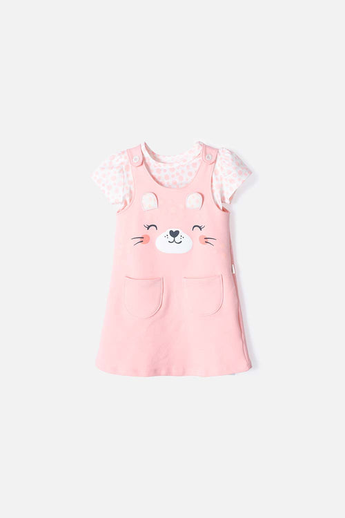 LITTLEMIC TWO-PIECE SALMON DRESS FOR GIRLS 2T TO 5T