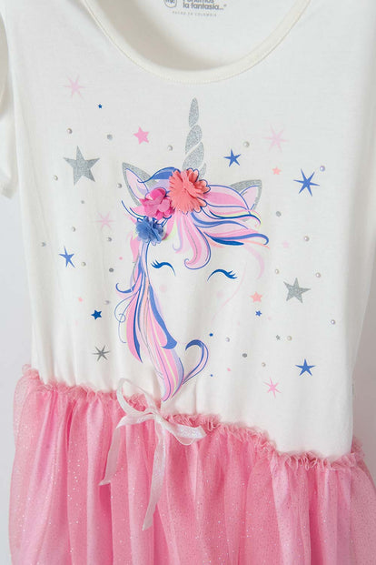 VESTIDO DE MIC  MANGA CORTA ROSADO PARA NIÑA