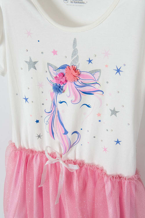 VESTIDO DE MIC  MANGA CORTA ROSADO PARA NIÑA
