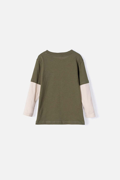 CAMISETA LITTLEMIC MANGA LARGA VERDE MILITAR Y CAQUI PARA NIÑO 2T A 5T