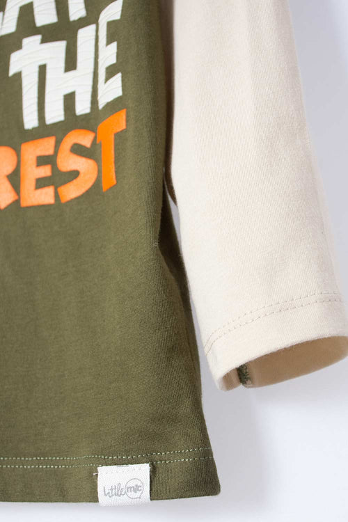 LITTLEMIC BOY'S LONG SLEEVE MILITARY GREEN AND KHAKI T-SHIRT 2T TO 5T