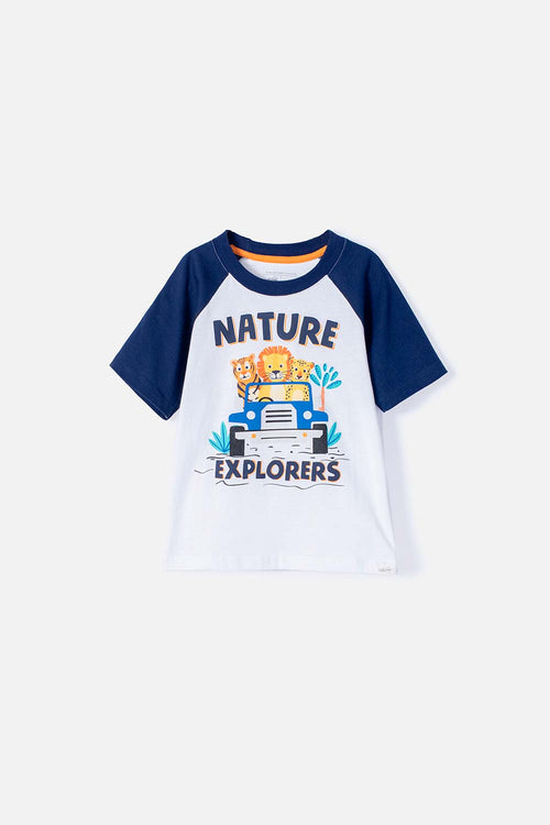 LITTLEMIC BOYS' NAVY BLUE AND WHITE SHORT-SLEEVE T-SHIRT 2T TO 5T