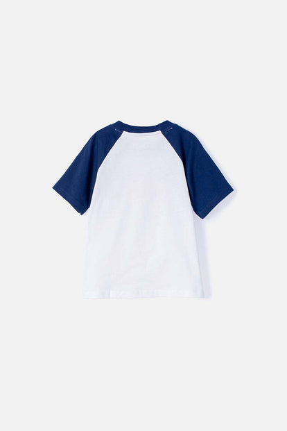 CAMISETA LITTLEMIC MANGA CORTA AZUL OSCURA Y BLANCA PARA NIÑO 2T A 5T