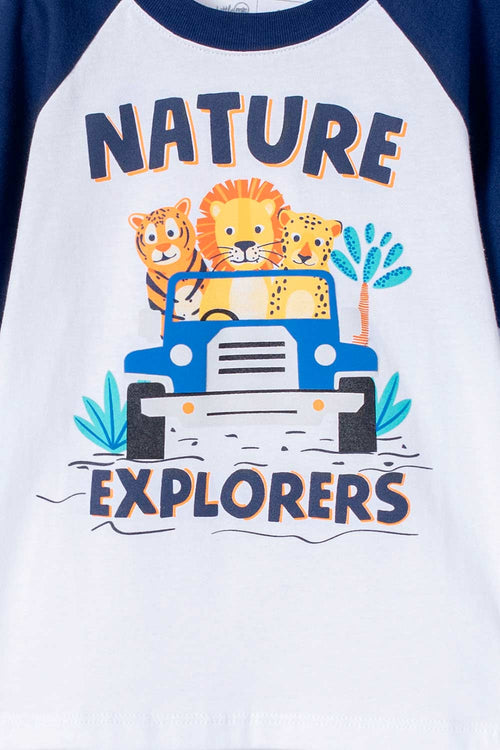 LITTLEMIC BOYS' NAVY BLUE AND WHITE SHORT-SLEEVE T-SHIRT 2T TO 5T