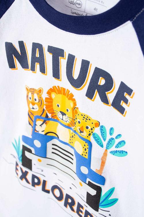 LITTLEMIC BOYS' NAVY BLUE AND WHITE SHORT-SLEEVE T-SHIRT 2T TO 5T