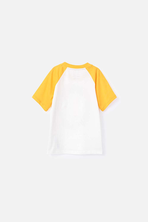 LITTLEMIC SHORT SLEEVE T-SHIRT MUSTARD AND IVORY FOR BOY 2T TO 5T
