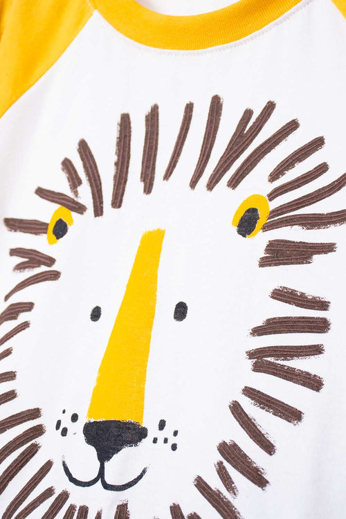 LITTLEMIC SHORT SLEEVE T-SHIRT MUSTARD AND IVORY FOR BOY 2T TO 5T